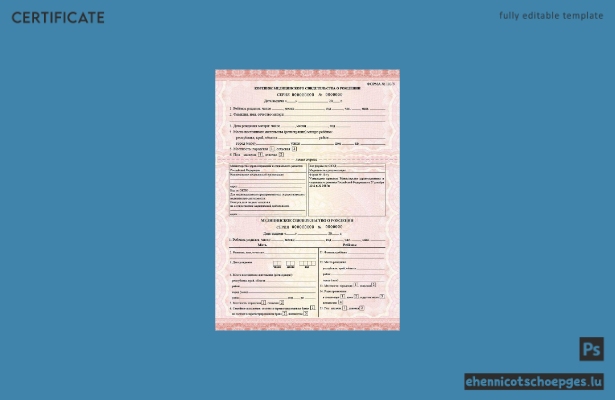 Vorschau auf ein Geburtsurkundenmuster des russischen Ministeriums für Gesundheit und soziale Entwicklung